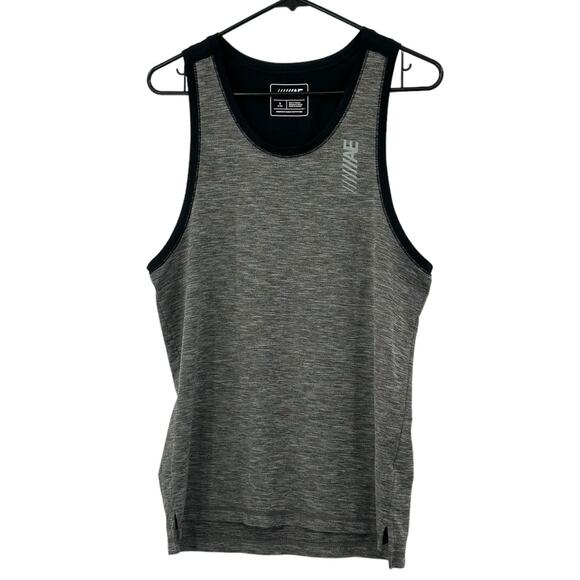 American Eagle Top Mens‎ Small Gray Black Muscle Tank Stretch Active Gym Workout - Picture 1 of 6